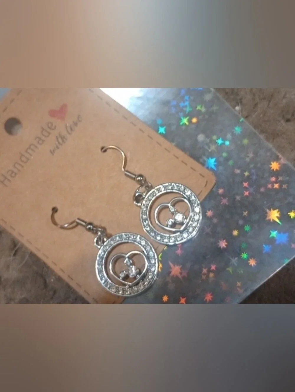 $8 Each Or 5/$20 Handmade Silver Mickey Inspired In A Heart, in A Circle Earring